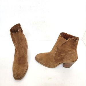 ASOS Tan Brown Suede Leather Booties Block Heel Boots Zip Size 6